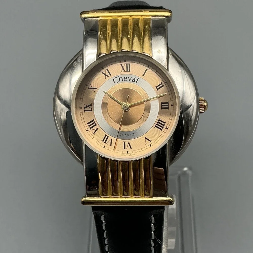 Cheval Design Studio Womens Watch 31mm Two Tone Black Leather New Battery